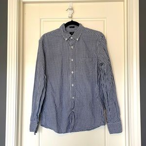 J. Crew Men’s slim dark blue gingham button down shirt